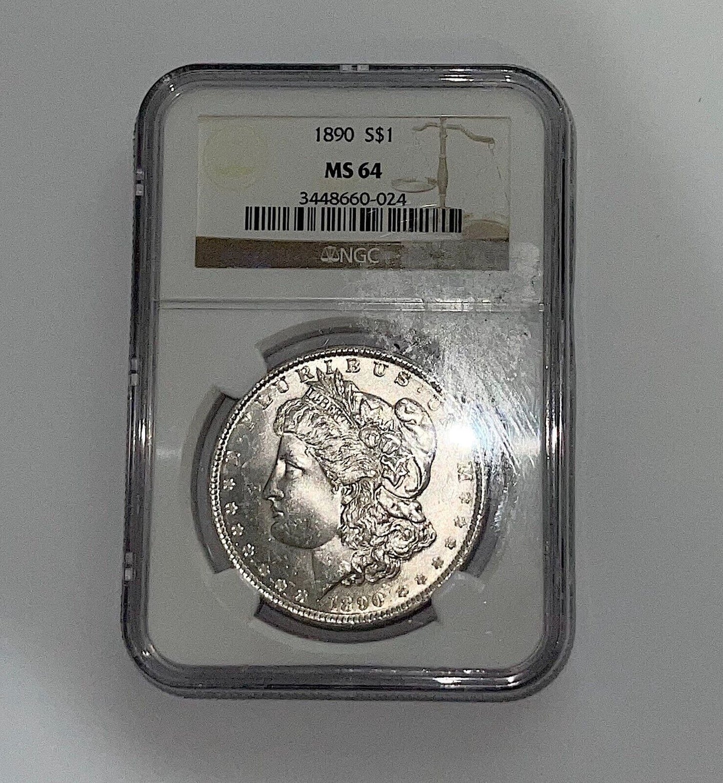 1890 SILVER MORGAN DOLLAR PCGS NEAR GEM MS64 BLAST WHITE  Nice bright silver!