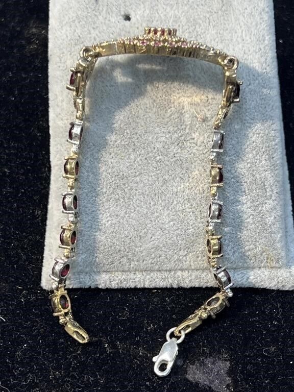 Beautiful 2 Color Ruby and CZ Diamond Estate Bracelet 14K Gold and Silver