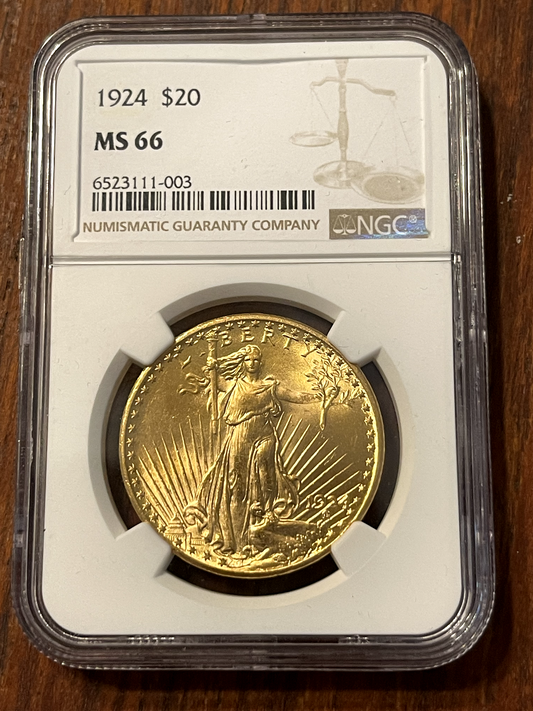 1924 $20 Saint Gaudens Gold Double Eagle NCG MS 66 - A Beauty!