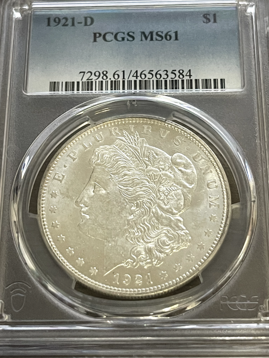 1921-D $1 Morgan Silver Dollar PCGS MS 61 | Mint State, Rare Denver Mint