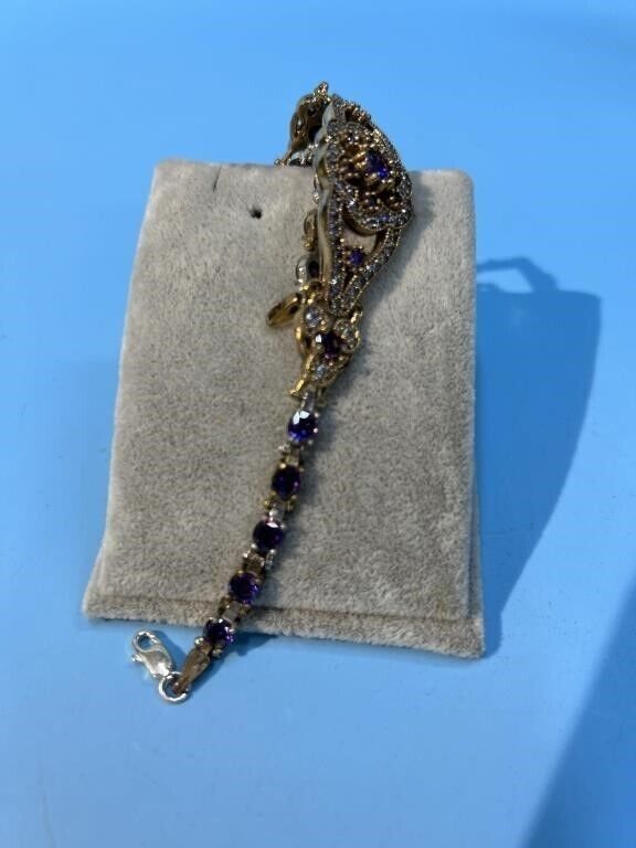 Amethyst and CZ Diamond Estate Bracelet 14K Gold and Silver