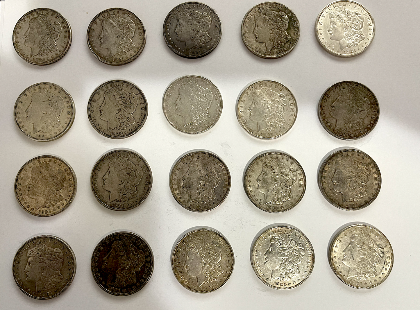 RARE Denver Roll of 20 1921-D  Morgan Silver Dollars in Good Shape--