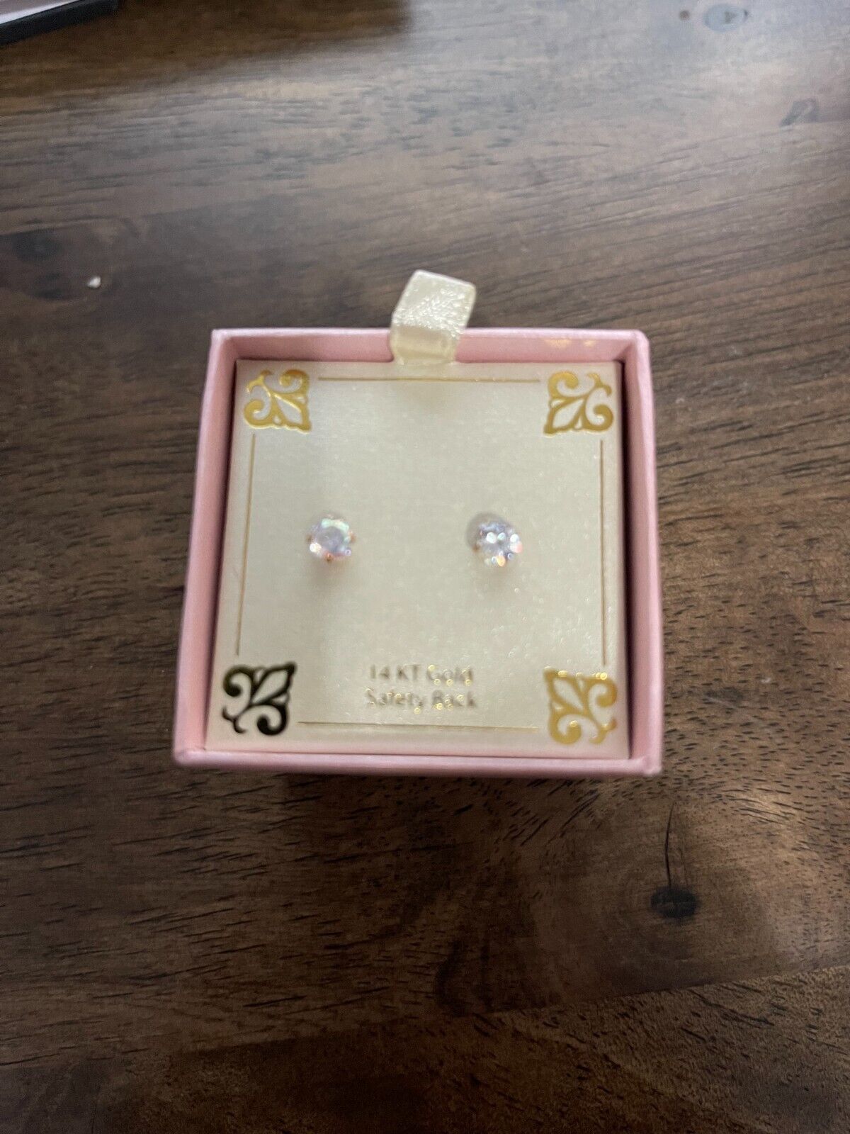 Child's CZ diamond earrings 14K gold Safety Back